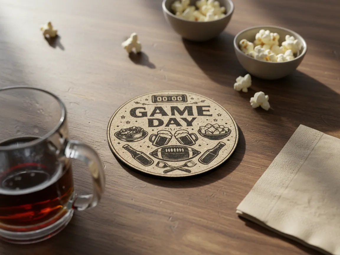 Game day laser engraved coasters for Super Bowl parties sports party decoration design