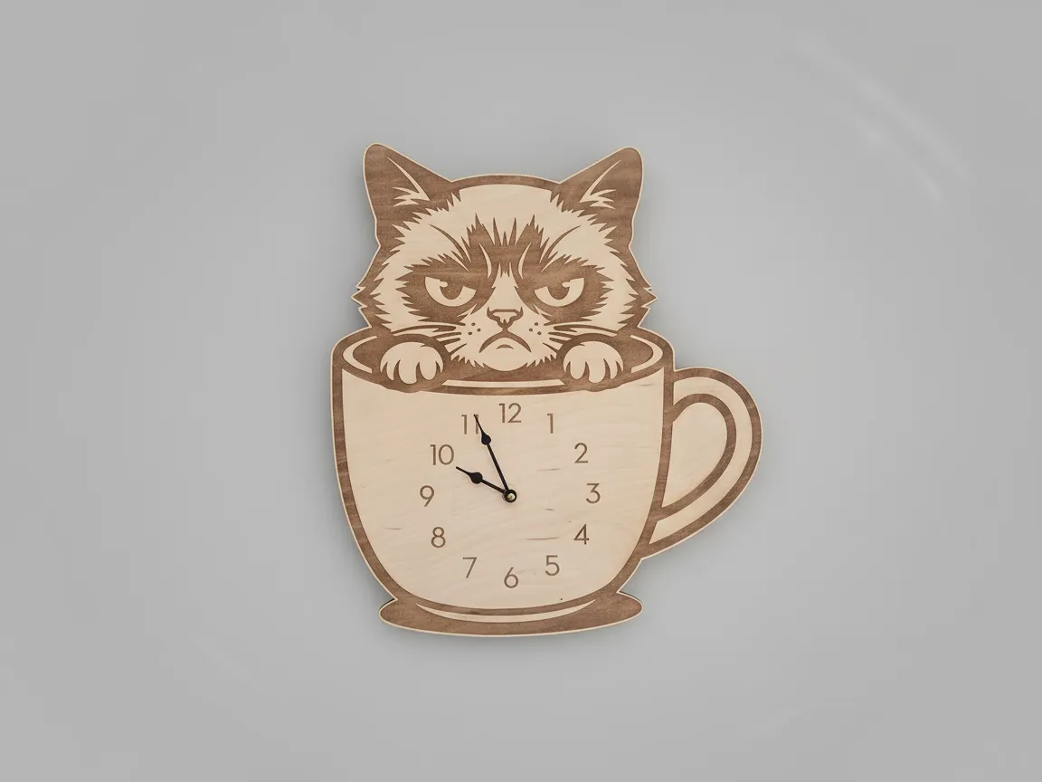 Grumpy Cat in a Coffee Cup Clock laser cut cat clock idea