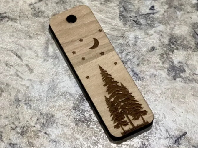 Wilderness Scene Wood Keychain laser cut keychain idea for men