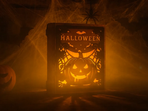 [Laser cut and engrave] Halloween Book Lantern - Spooky Jack-o'-Lantern Night Light