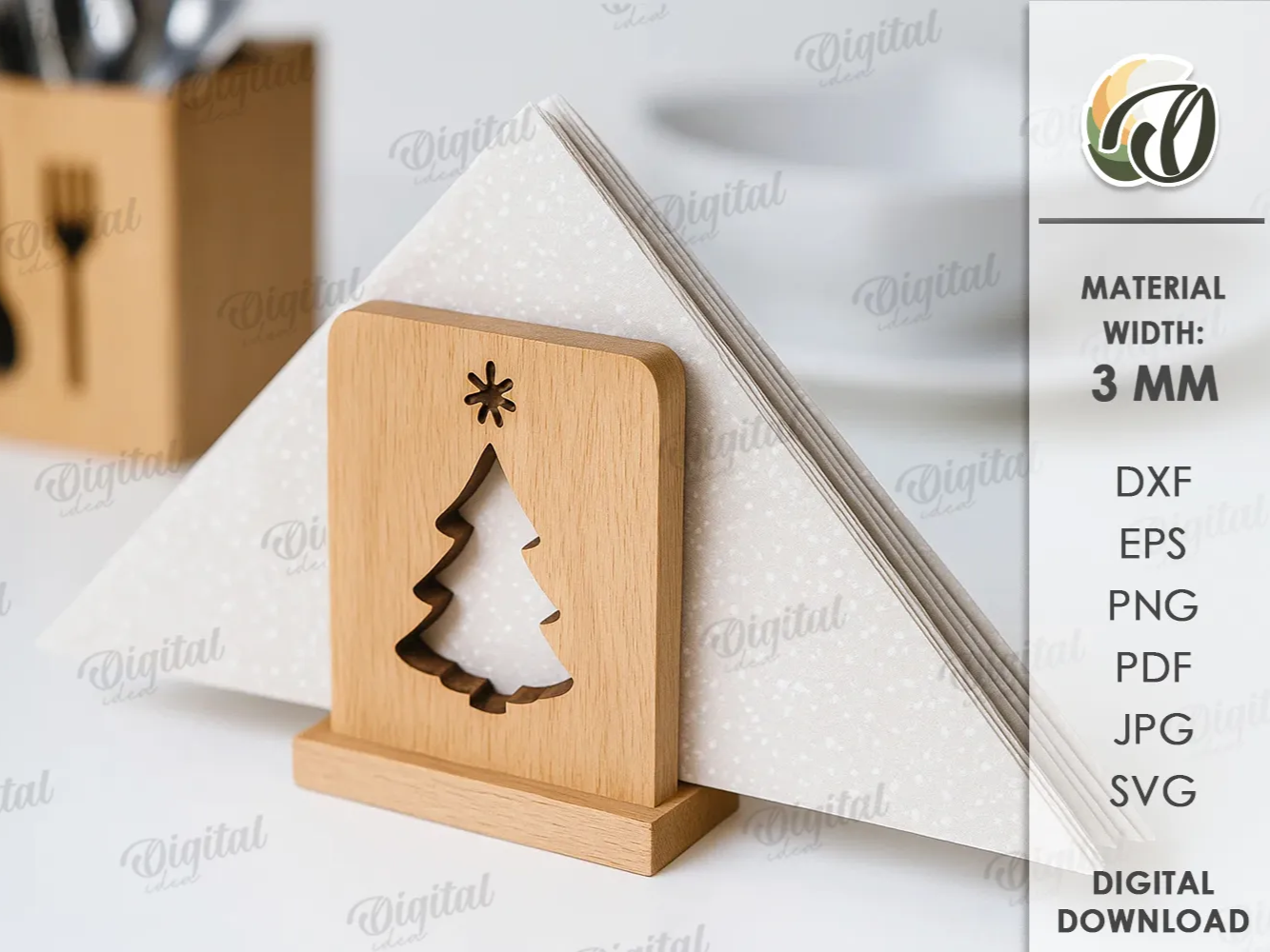 3D Christmas napkin holder. Minimalist tissue holder laser cut. Xmas stand svg. Wooden kitchen table decor. Christmas Tree