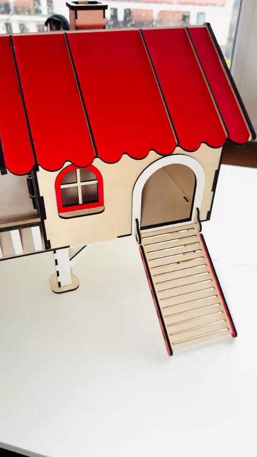 [Laser cut and engrave] Wooden Elevated Hamster House with Balcony