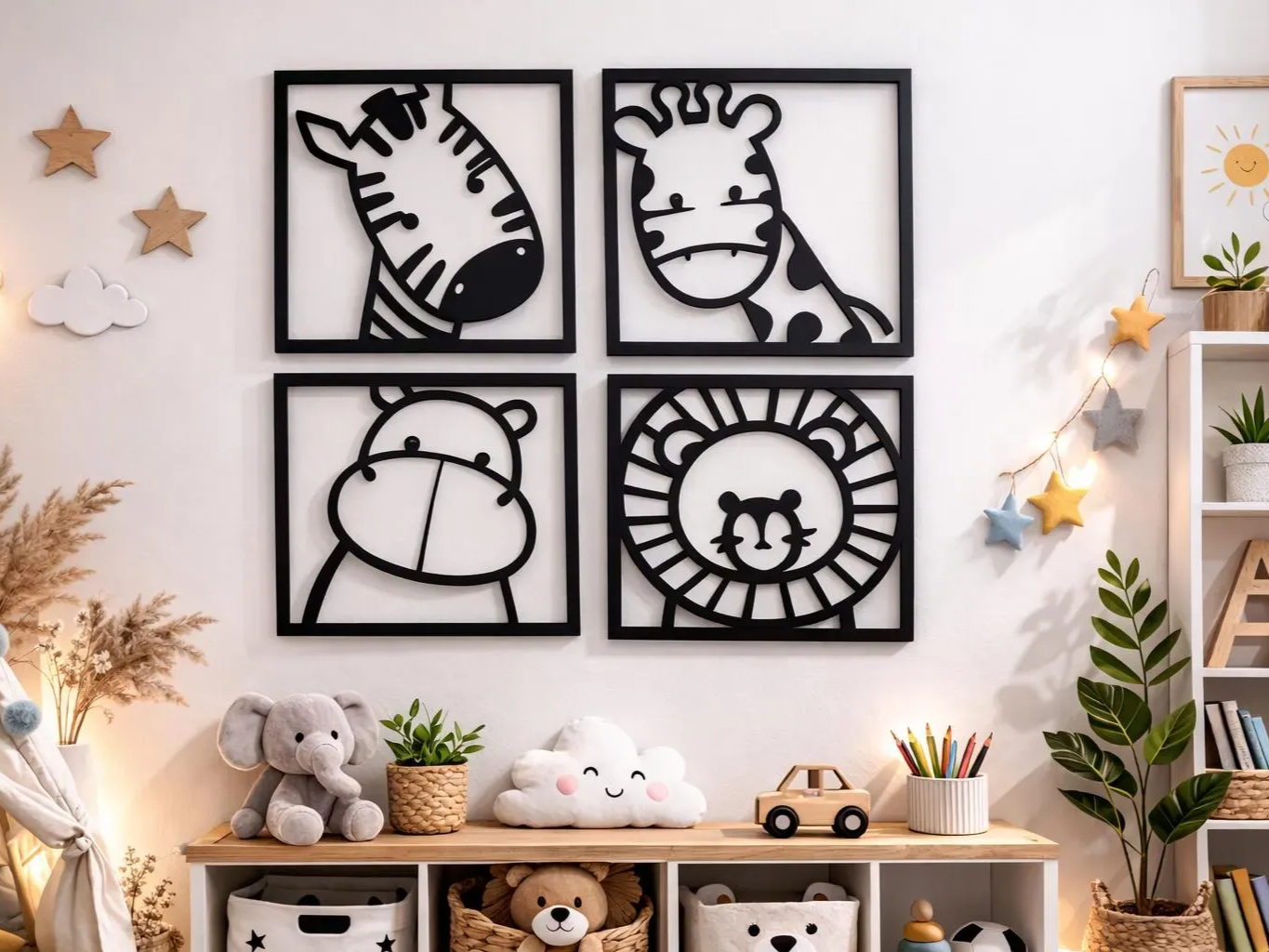 Set seni dinding hewan safari untuk gallery wall kamar anak