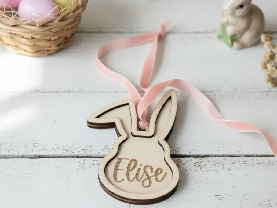 Personalized Easter Bunny Basket Tag with Overlay easter gift design