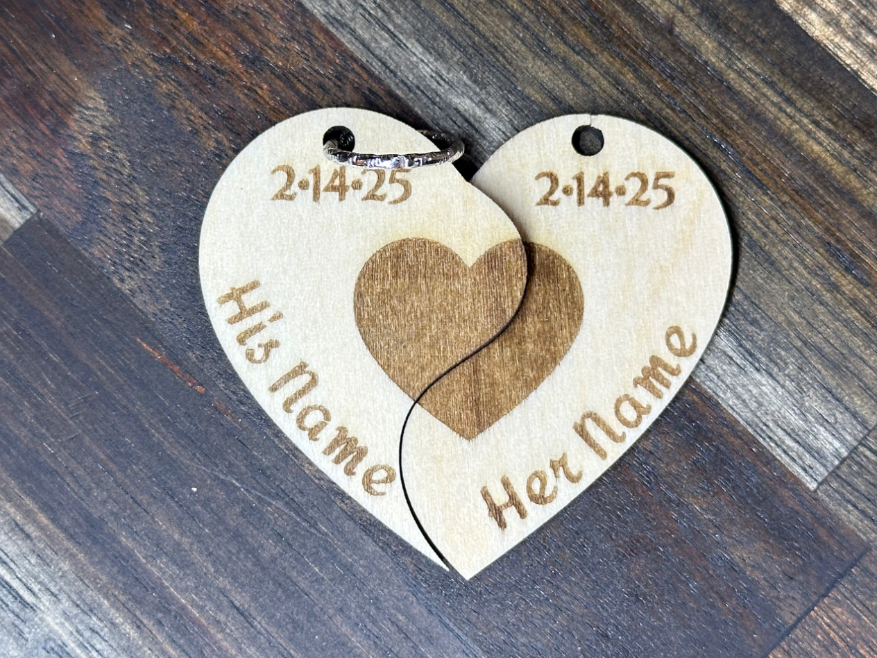 Split Heart Pendant/Keychain, His & Hers valentines day gift design