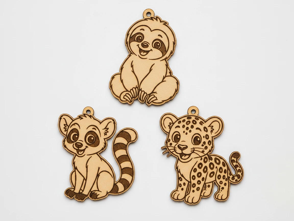 Bezauberndes Holz-Schlüsselanhänger-Set mit Faultier, Lemur und Gepard, lasergravierte süße Tiermotive, lustige Accessoires für Schlüssel oder Rucksäcke