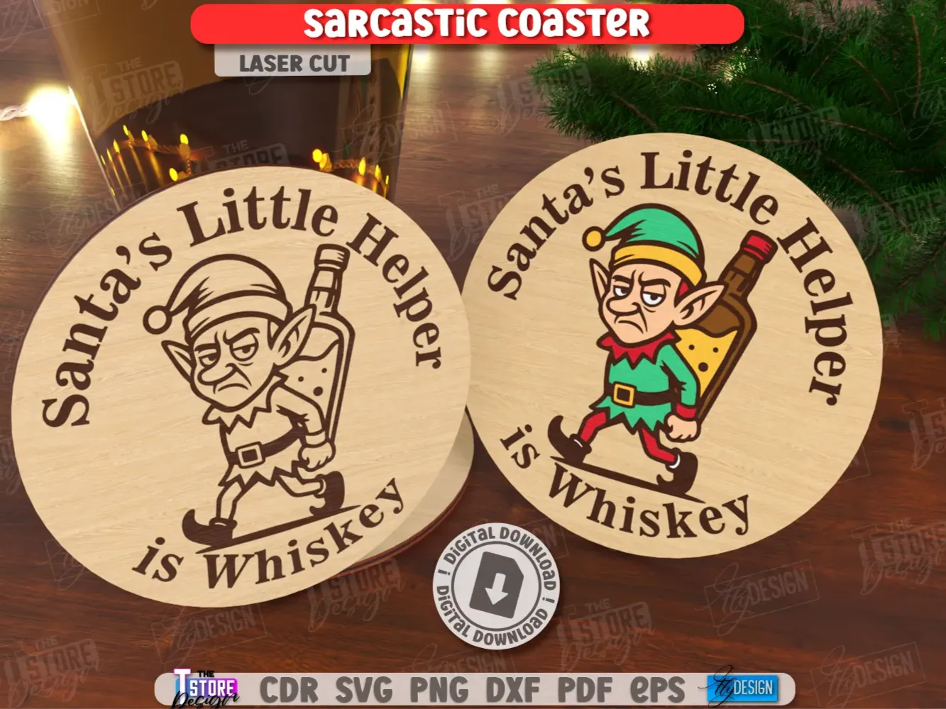 Sarcastic Wooden Coasters, Christmas Elf Edition