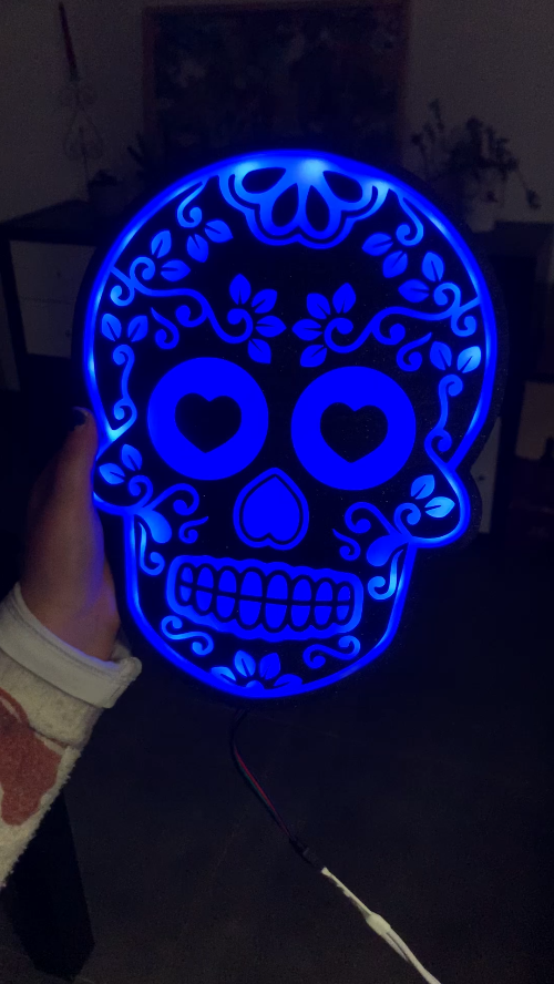 [Laser cut and engrave,Screen printing] Laser Cut Blue LED Decorative Wall Art with Floral Pattern