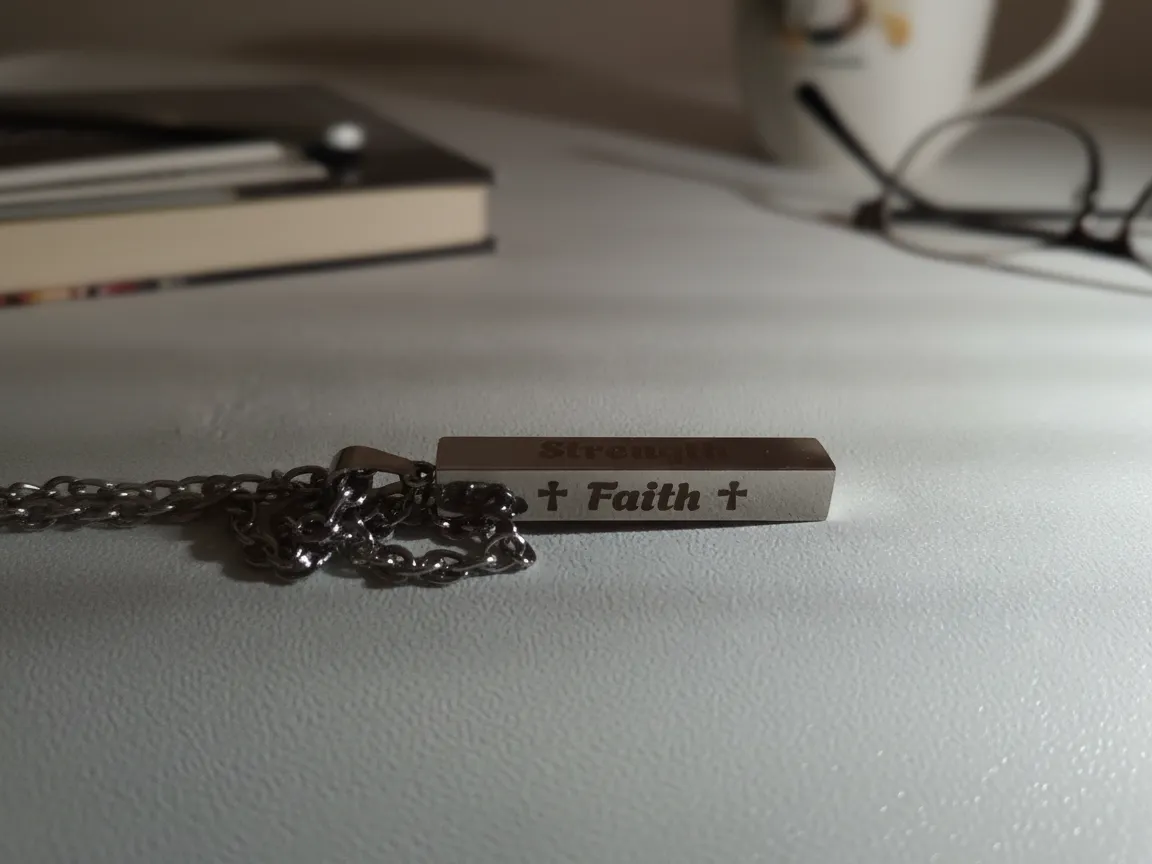 手彫りシルバー　バー　ネックレス 彫刻された銘が入ったシルバーバー Necklace