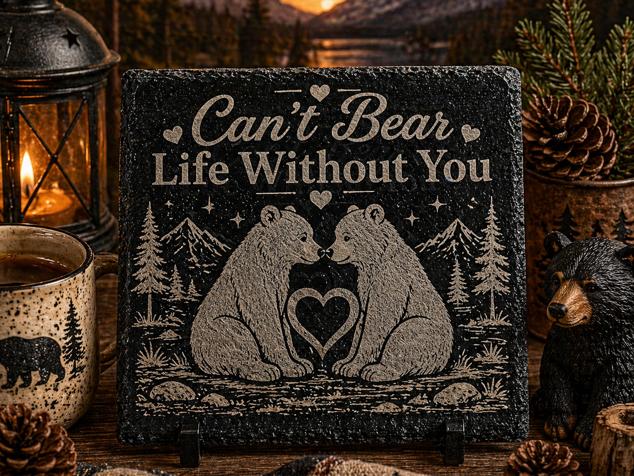 "Can't Bear Life Without You" Slate Coaster gift design