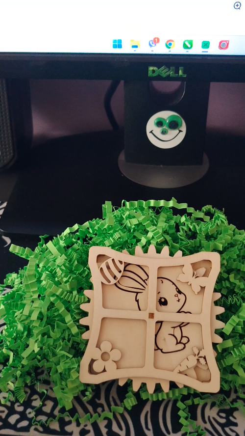[Laser cut and engrave] Laser Cut Wooden Easter Bunny Coaster with Decorative Elements