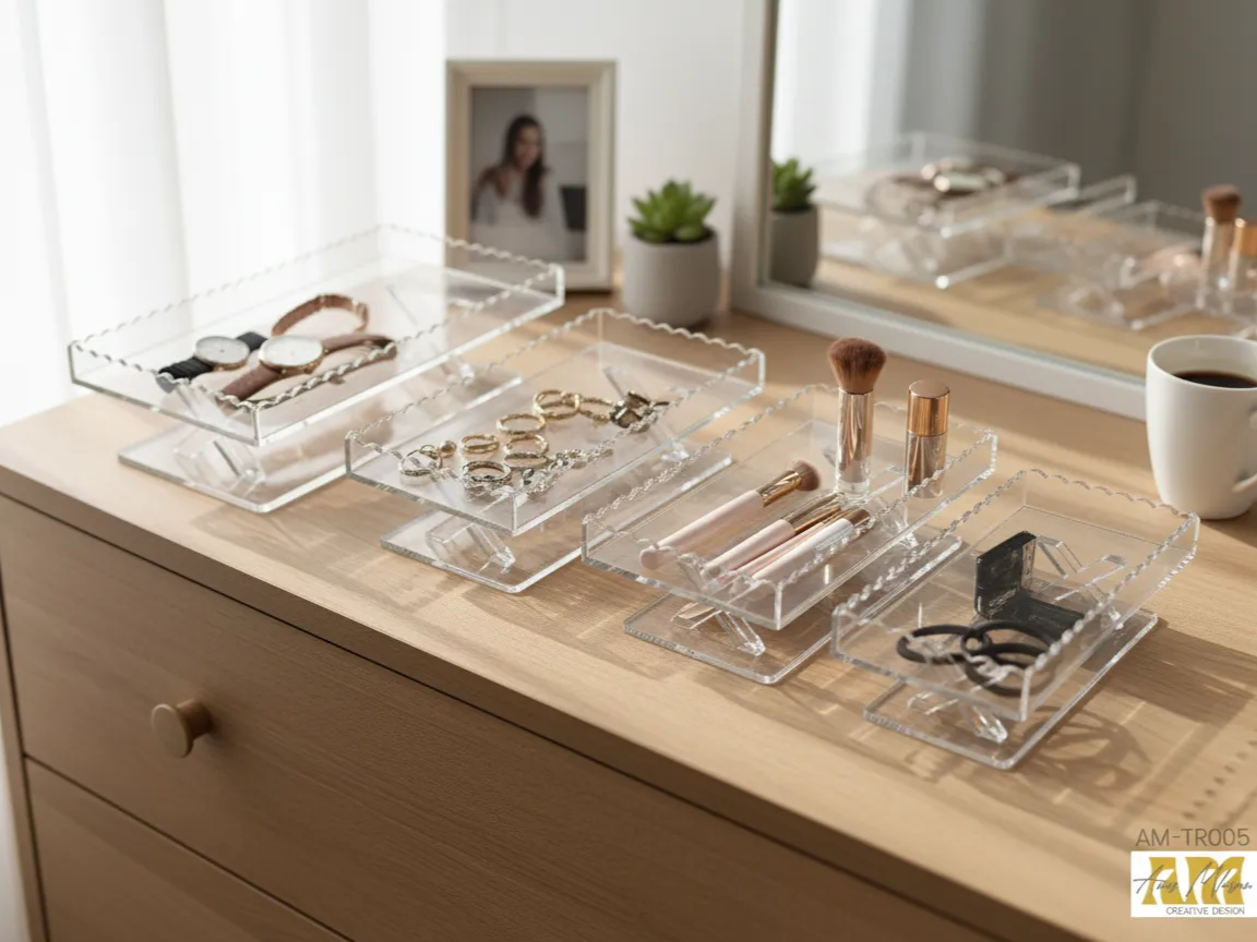 Clear Acrylic Scalloped Edge Vanity Organizer Trays for Jewelry and Makeup birthday gift for her idea