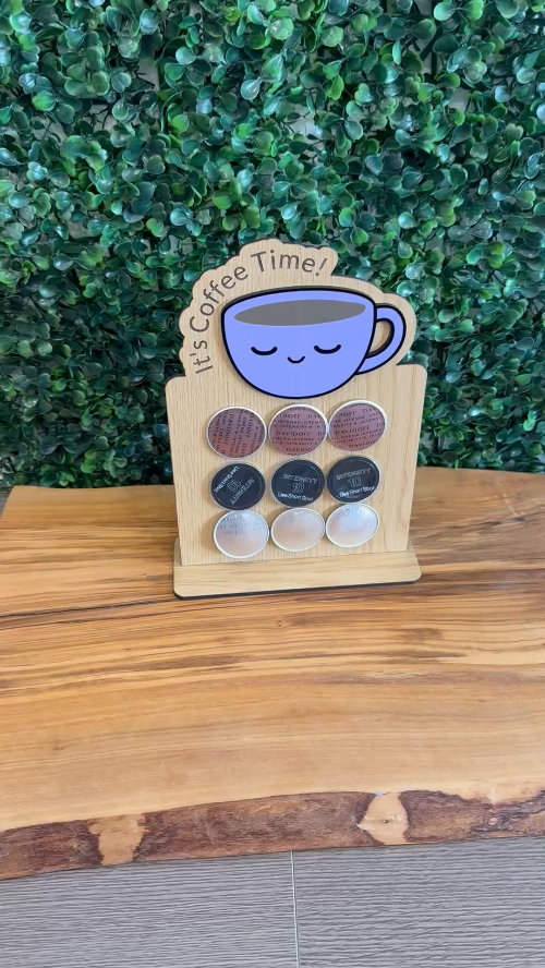 [Laser cut and engrave] Laser Cut Wooden Coffee Pod Holder with Cute Cup Design