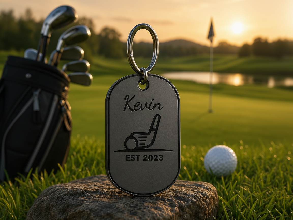 Personalized Golf Bag Tag with Club and Ball Motif sports keychain design