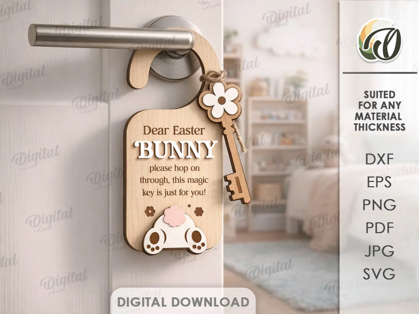 3D Easter magic key door hanger bunny door knob tag laser cut free SVG