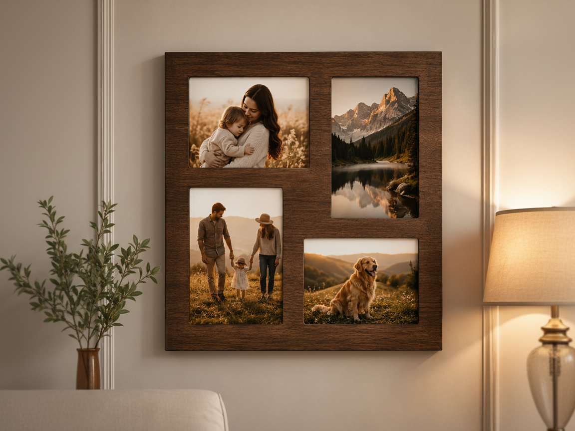 Square Wooden Collage Picture Frame for Four Photos gift design