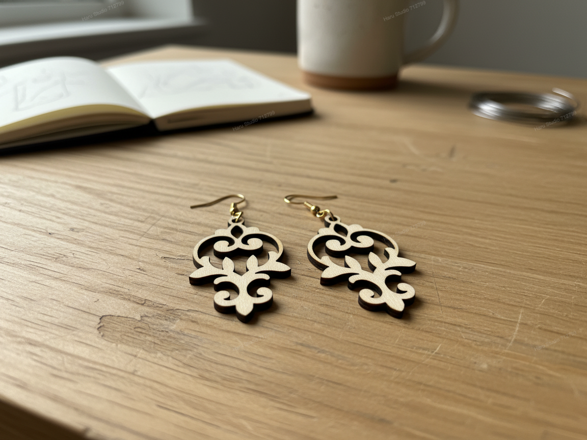 Filigree Scroll Pattern Wooden Drop Earrings earring design