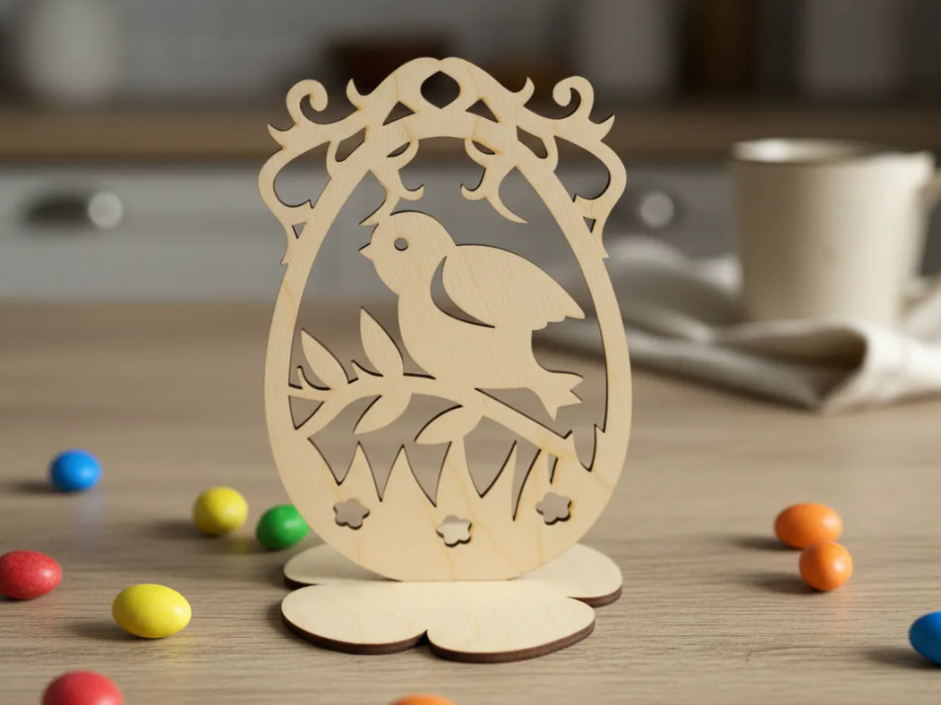 Ornement oiseau en bois découpé au laser avec base florale décorative