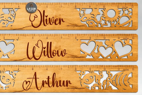 [Laser cut and engrave] SET OF 5 Personalized Wooden Rulers