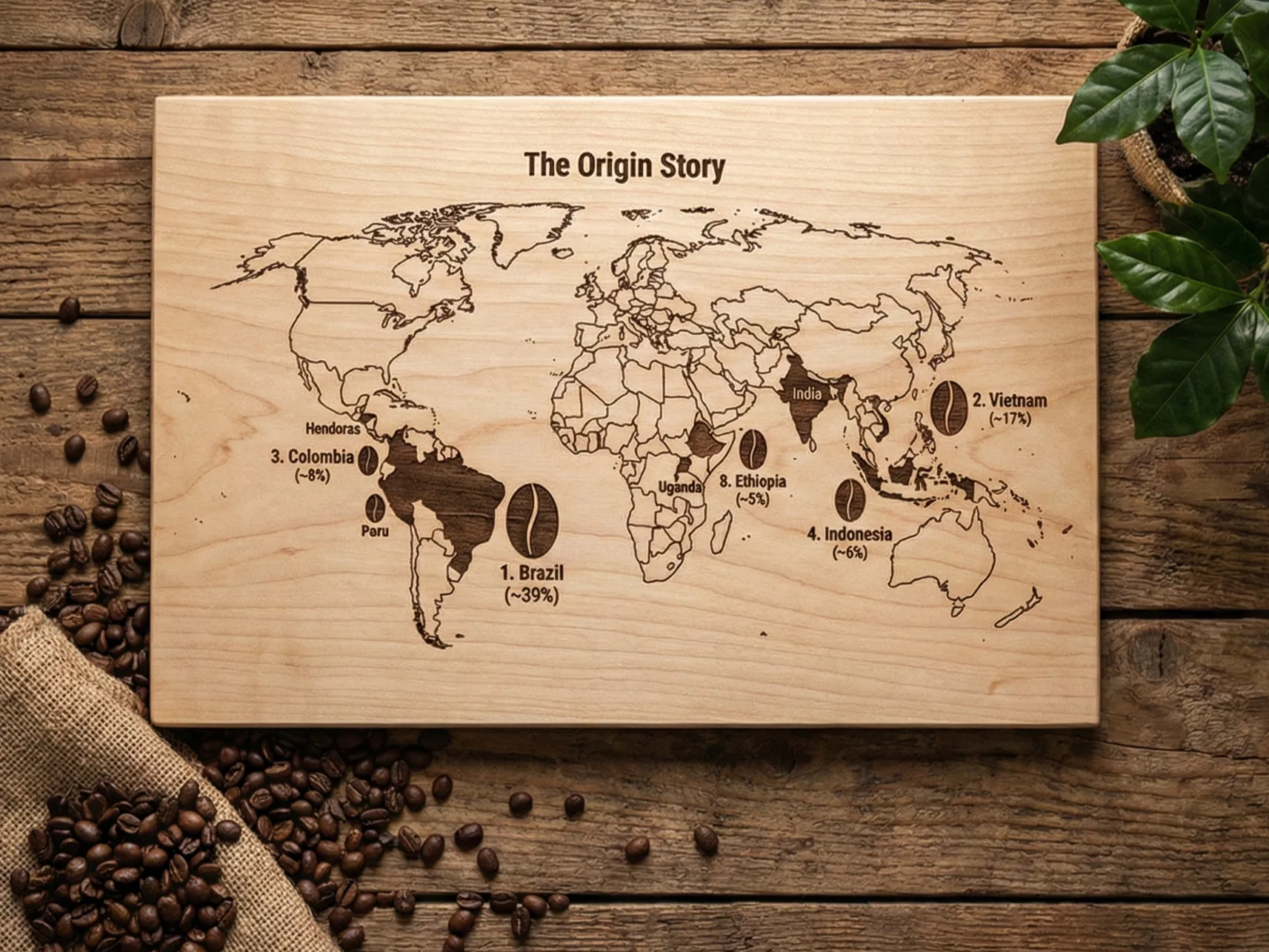 Coffee Origin World Map Plaque gift design
