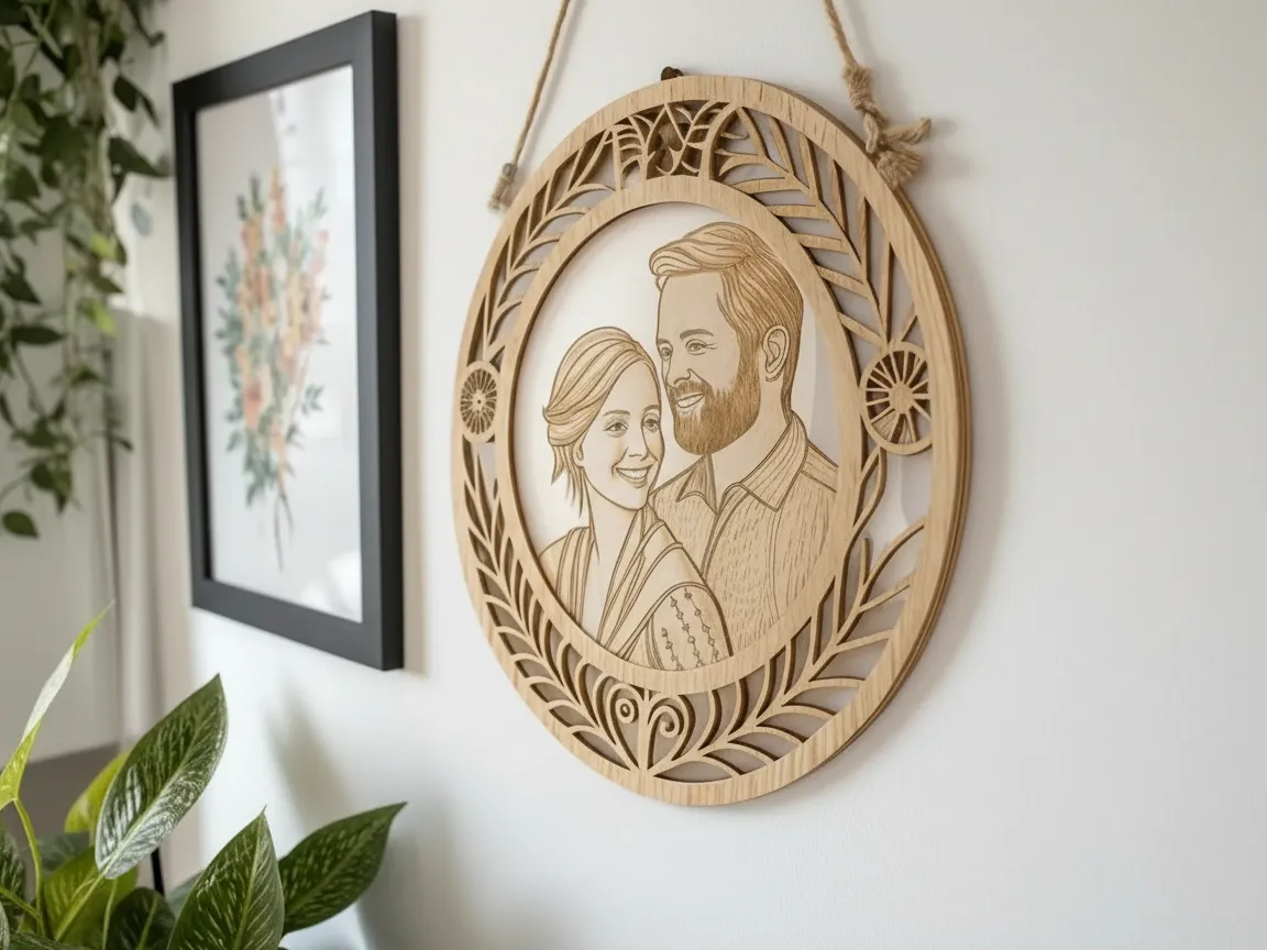 Laser Cut Wooden Family Portrait Wall Hanging Decor
