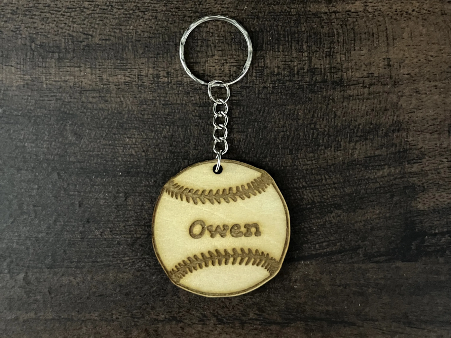 Wooden Keychains Baseball with name sports keychain design