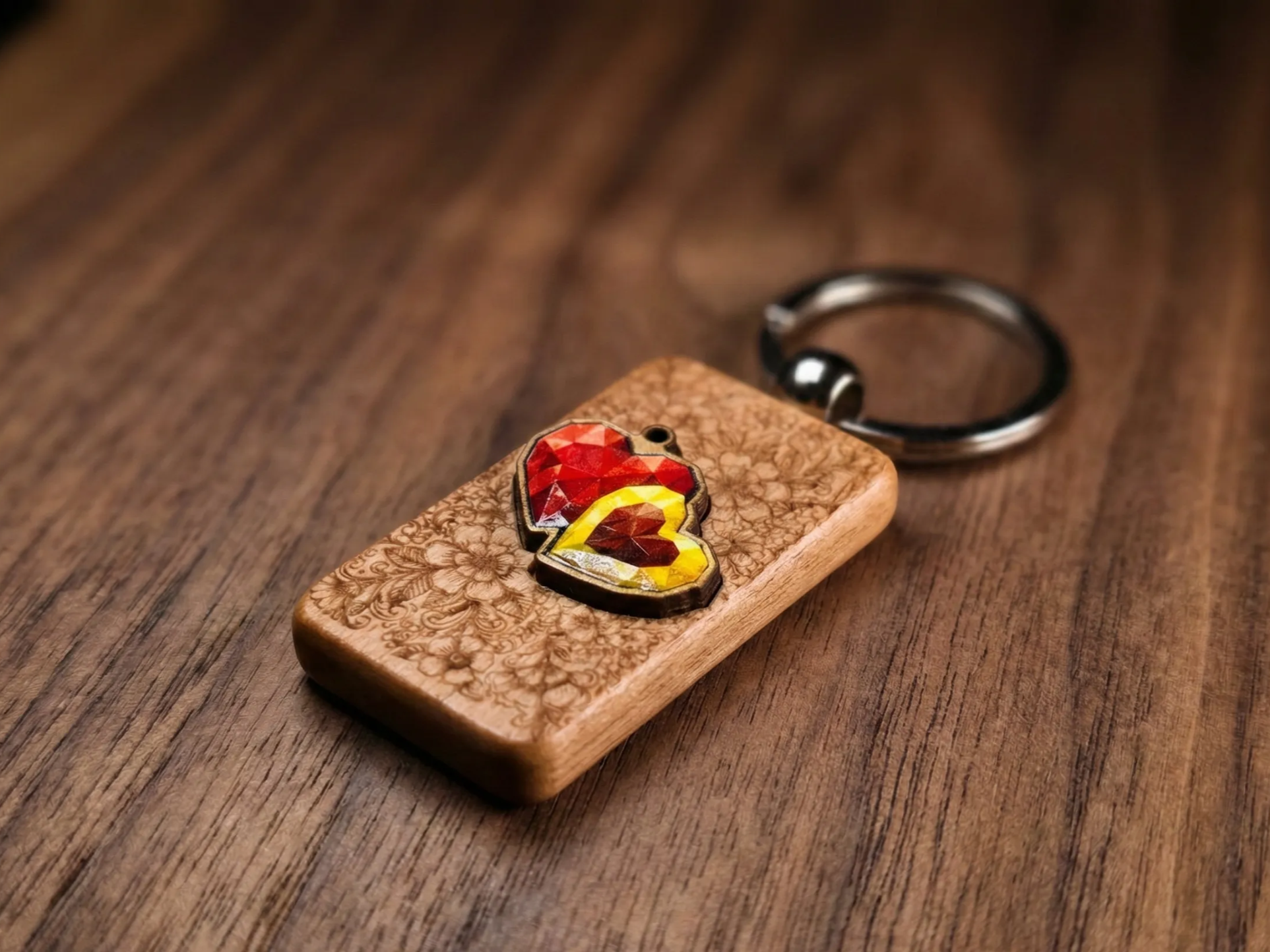 UV-Printed Hearts and Roses Keychain wood keychain idea