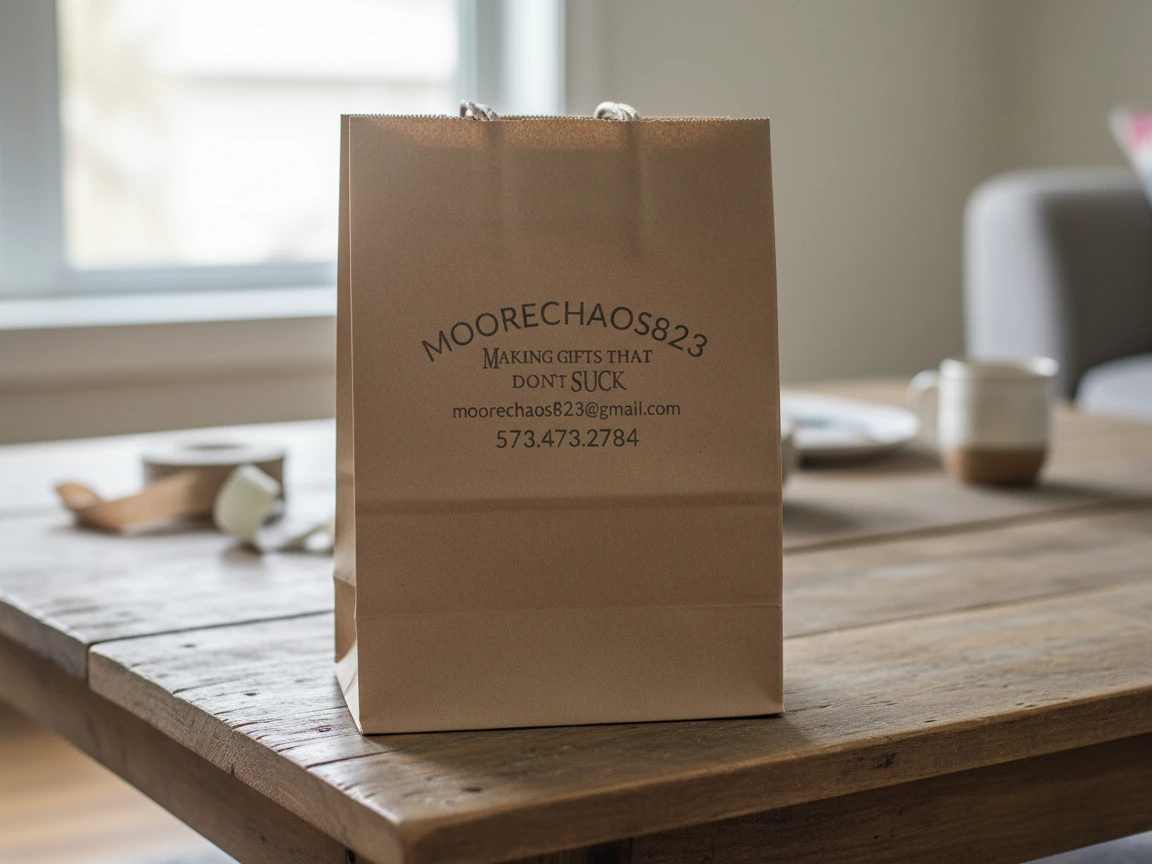 Custom Printed Brown Paper Gift Bag with Handle and Contact Info