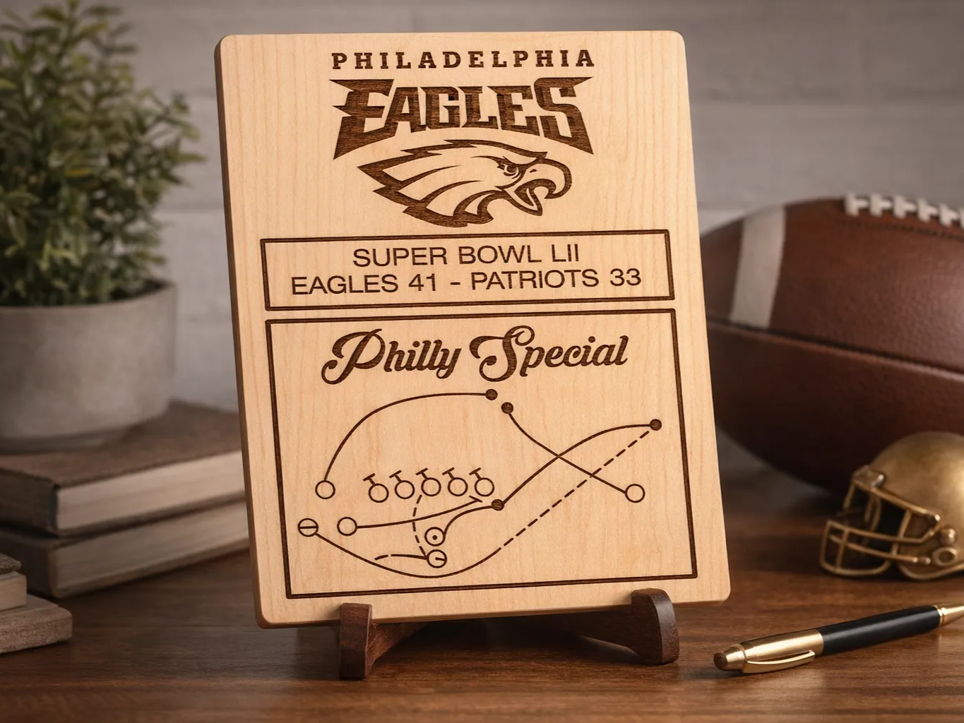 Philadelphia Eagles Super Bowl LII Philly Special Play Wooden Plaque sports party decoration design
