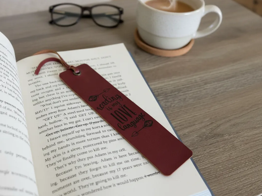"Reading Is My Love Language" Leather Bookmark gift design