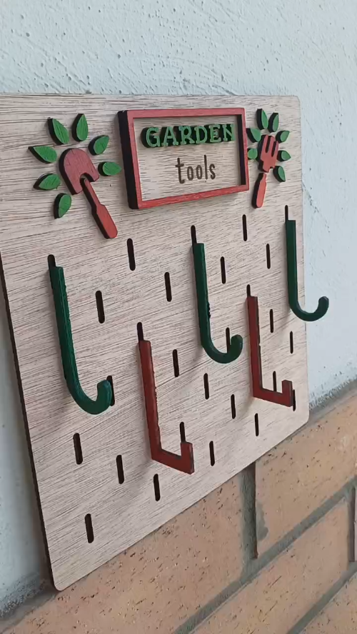 [Laser cut and engrave] Garden tools organizer with hooks for easy storage
