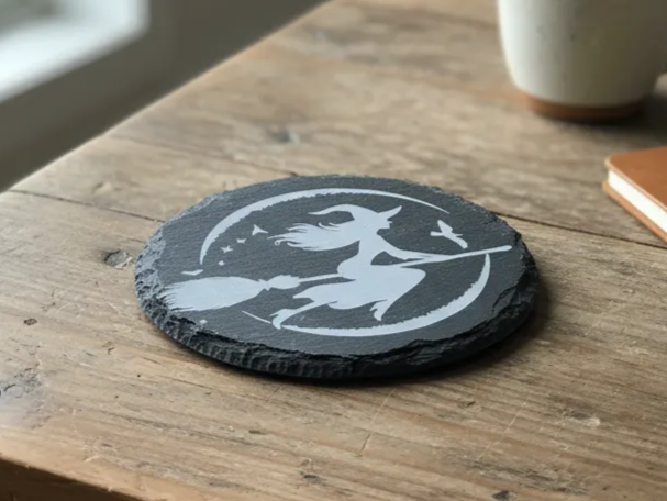 Witch on Broomstick Slate Coaster Halloween coaster idea