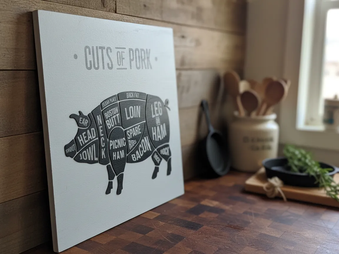 3D Butcher Chart Cuts of Pork Art kitchen wall art and decor idea