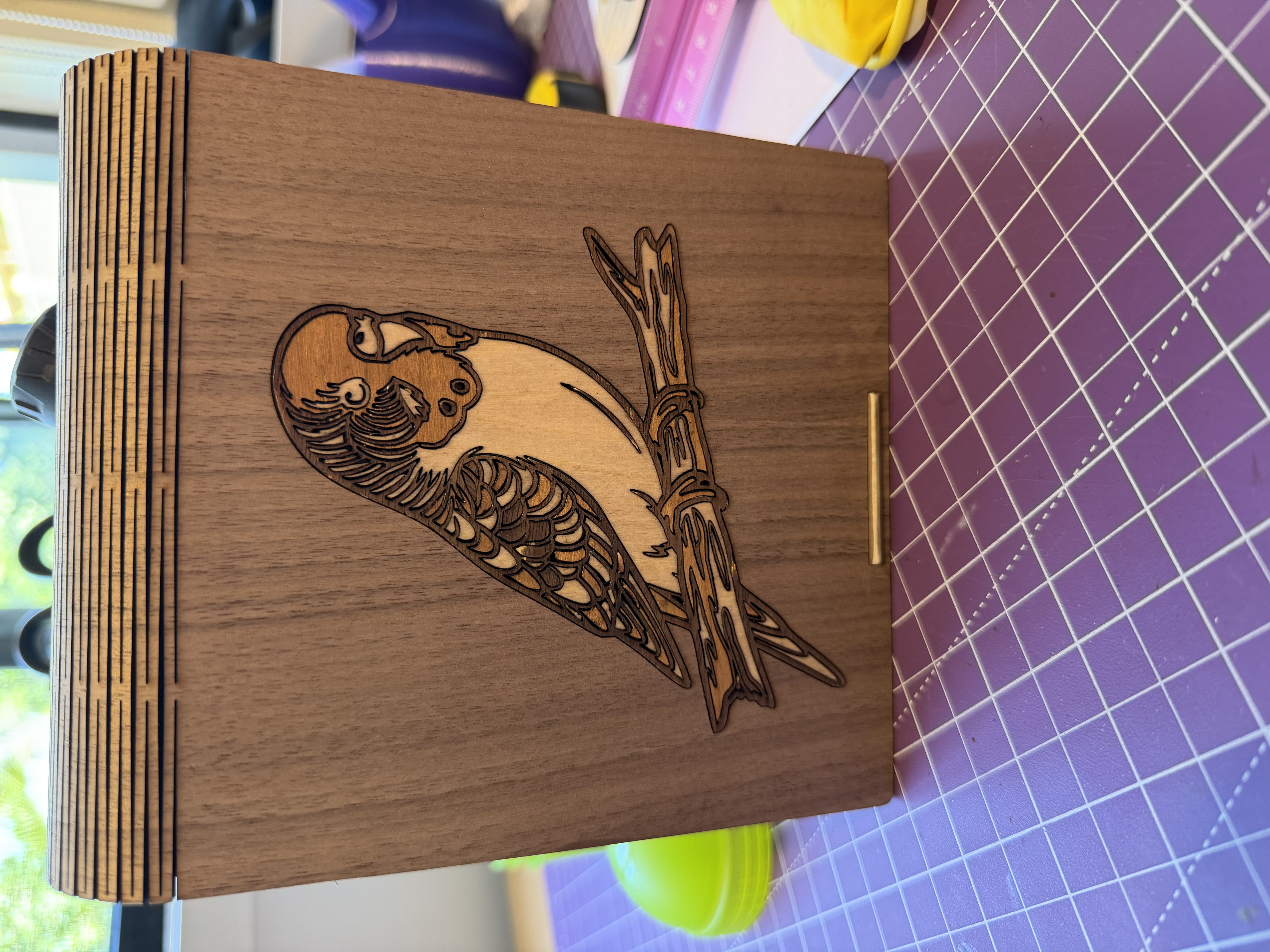 Wooden Box with Parakeet Inlay wooden box idea