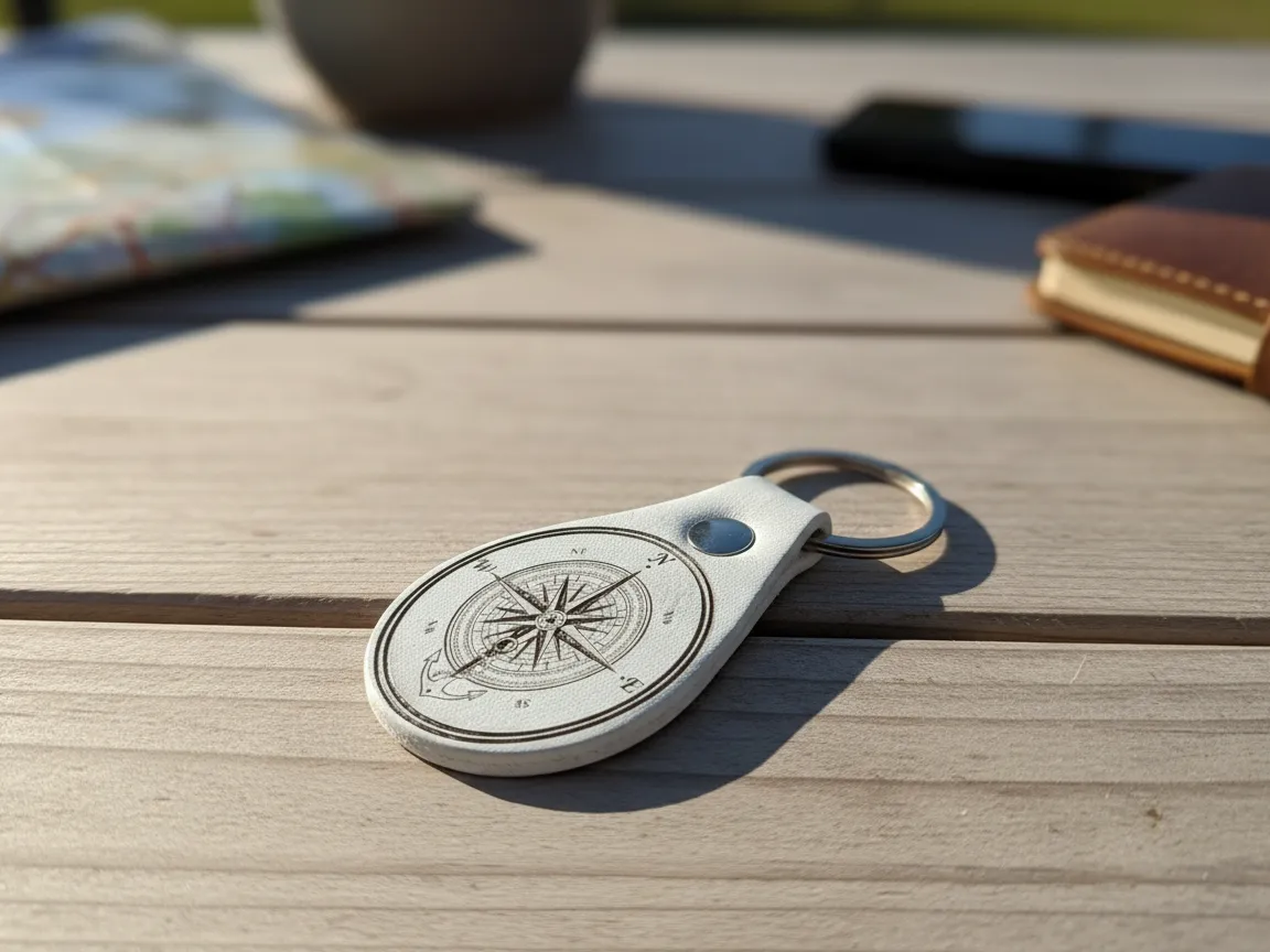 Compass-Design Leather and Metal Keychain laser cut keychain idea for men