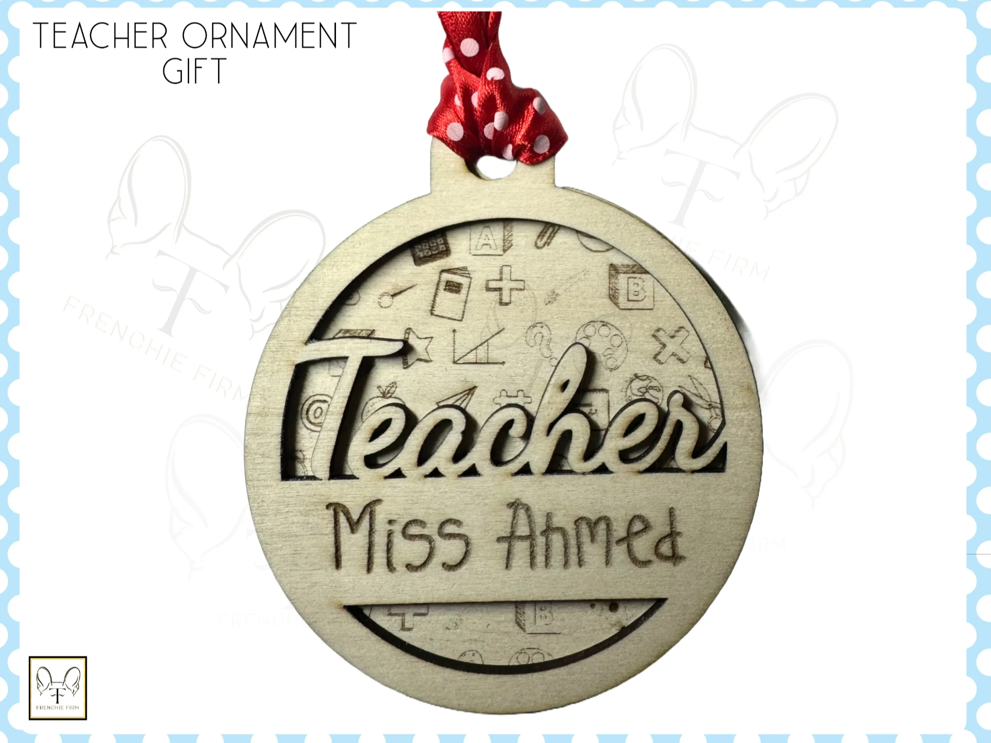 Personalized Wooden Teacher Ornament christmas gift for teacher design