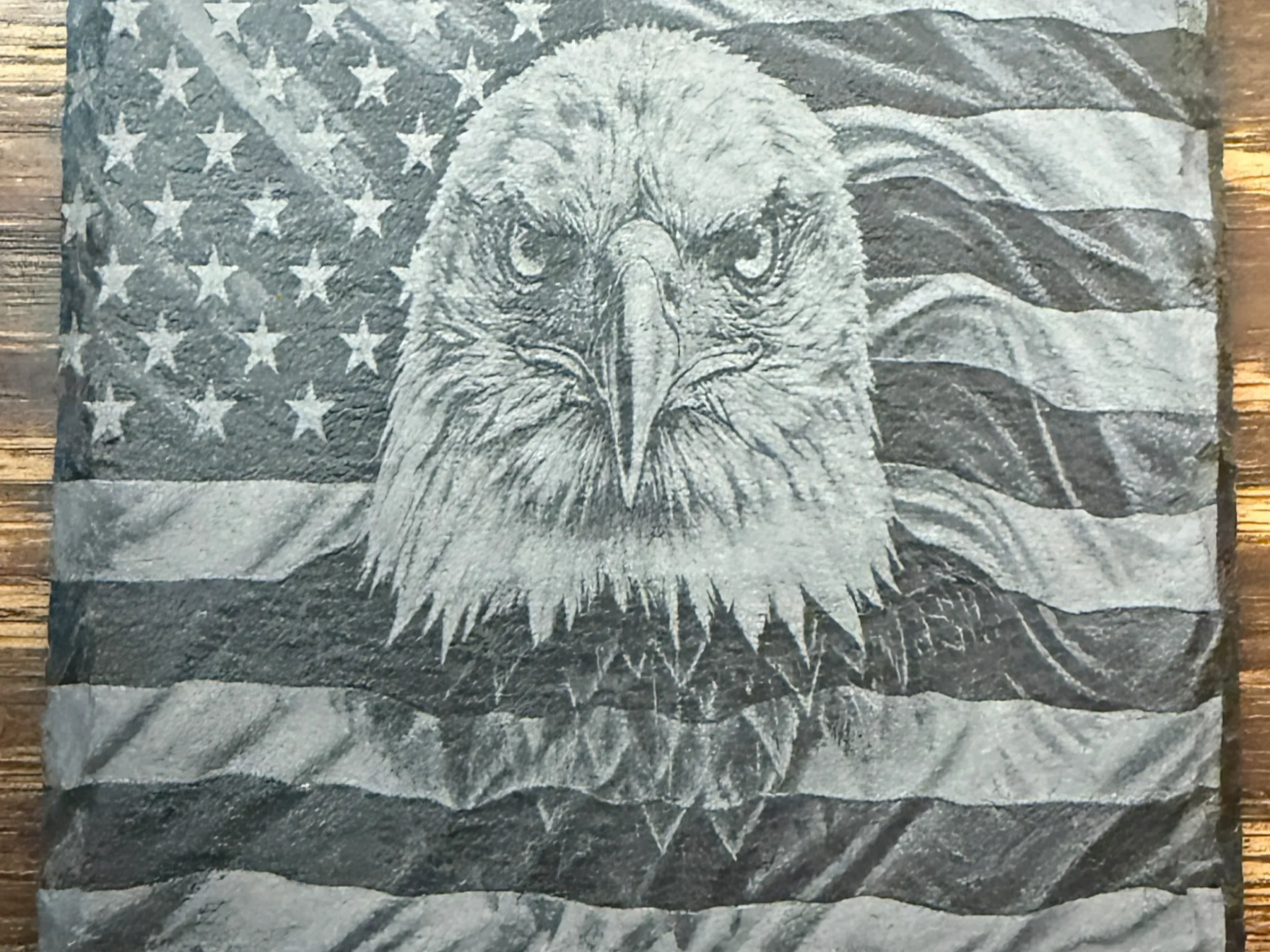 Laser Engraved Bald Eagle and American Flag Stone Plaque — free American flag wall art project file on Atomm