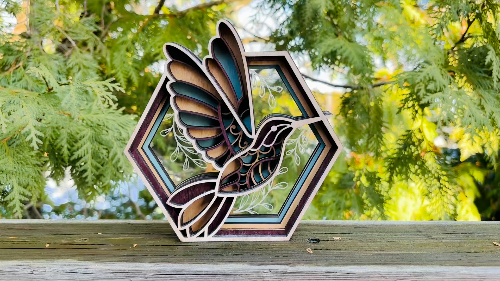 [Laser cut and engrave] Hummingbird Hexagon Box
