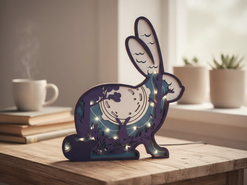 Laser cut 3D Easter bunny rabbit decorative night light glowing