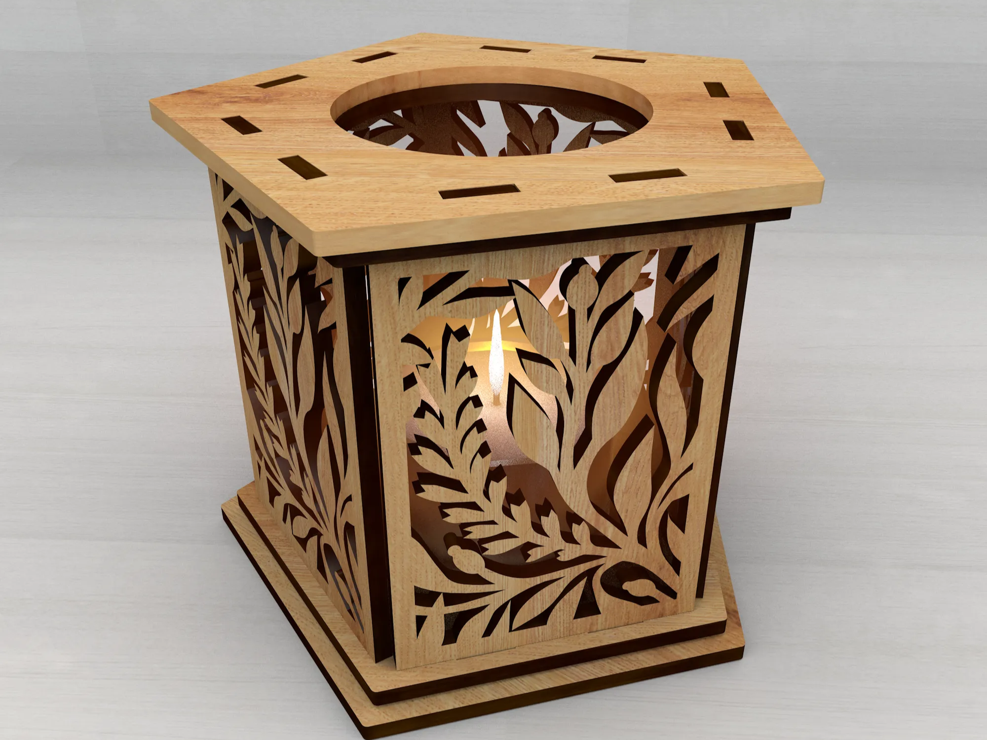 Candle Holder with Intricate Leaf Design shadow box design