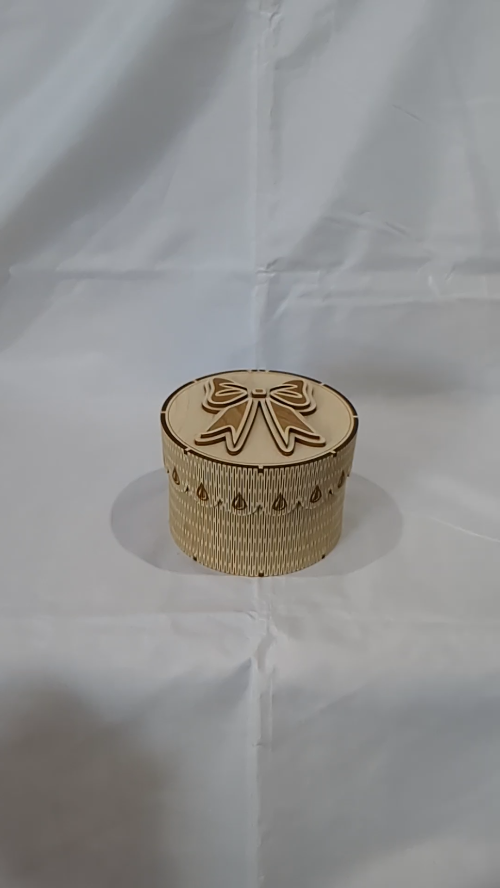 [Laser cut and engrave] Gift round box Bow, laser cutting design, jewelry box. Laser cut pattern, greeting boxes, cake box. Birthday gift decor, storage box.
