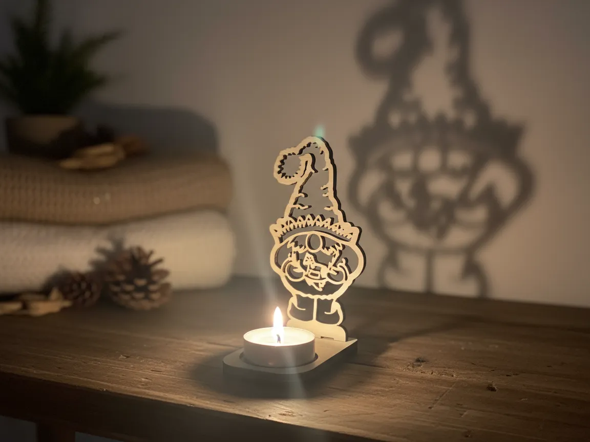 Laser cut wooden gnome Santa tea light candle holder