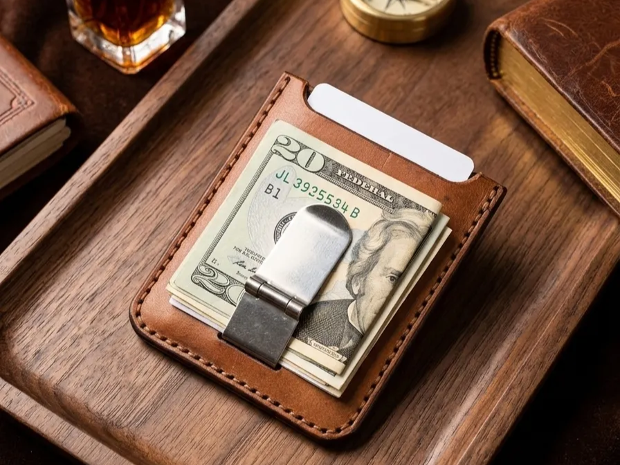 Leather Money Clip Wallet with Card Slot valentines day gift for men design