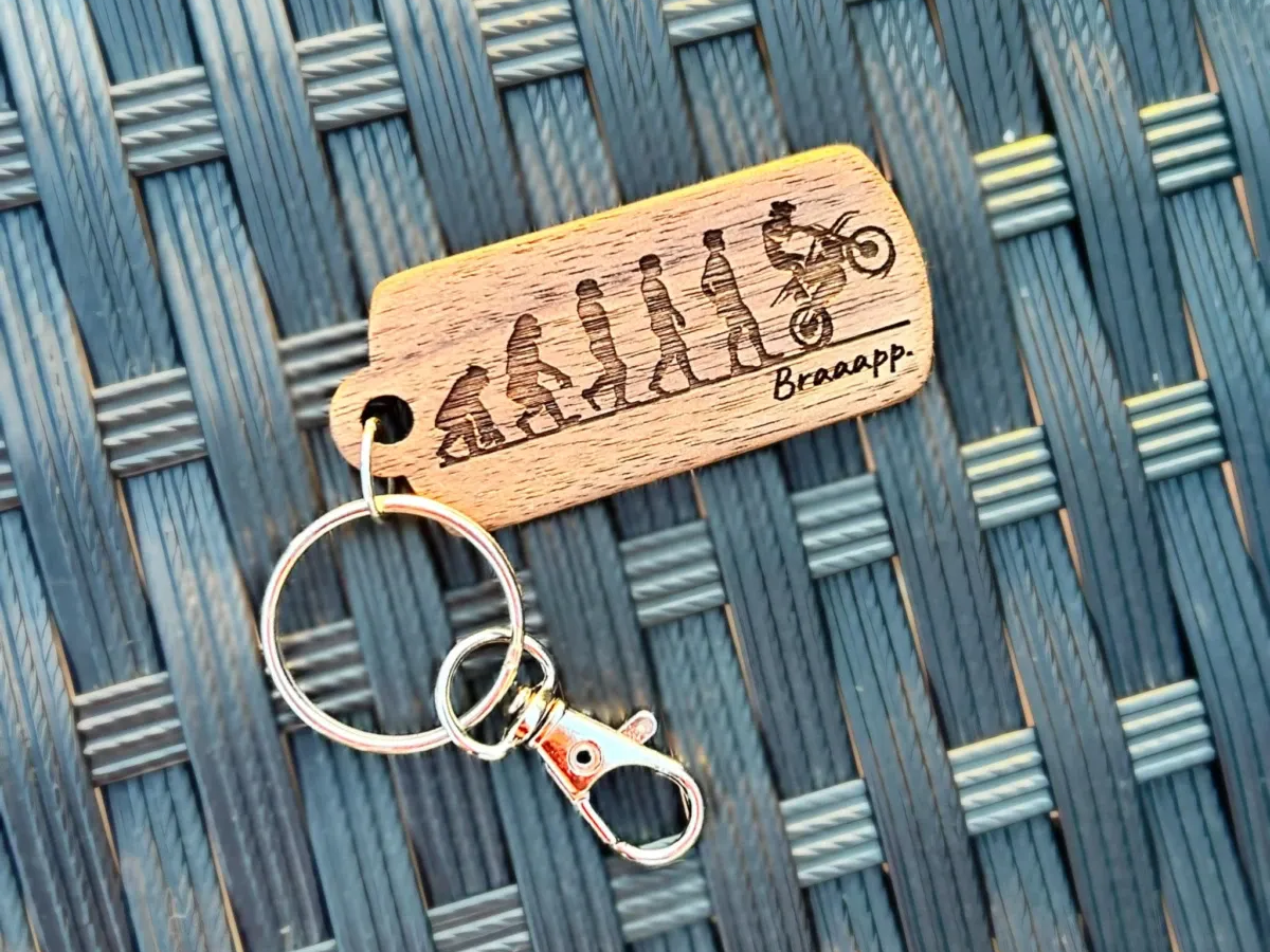 Moto-Life Evolution Wood Keychain laser cut keychain idea for men