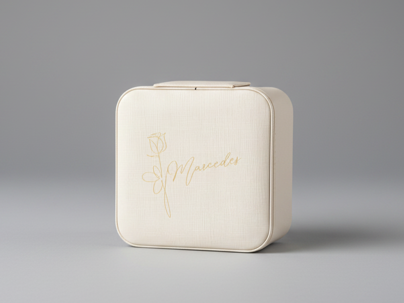 Small Square Jewelry Travel Case with Rose Motif and Personalized Name birthday gift design