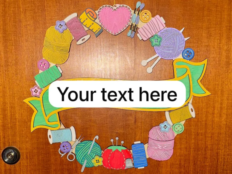 Craft themed wreath with customizable text panel