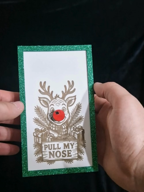 [Laser cut and engrave] Laser Cut Christmas Gift Box with Reindeer and Pull My Nose Sign