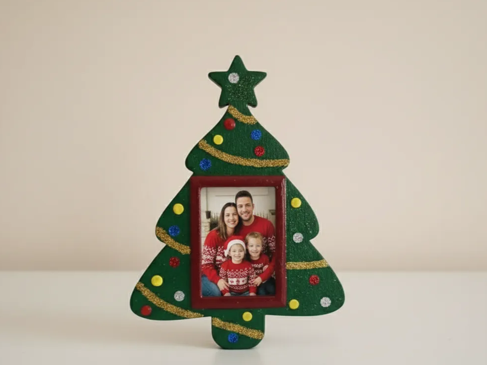 Laser Cut Christmas Tree Photo Frame with Festive Decorations