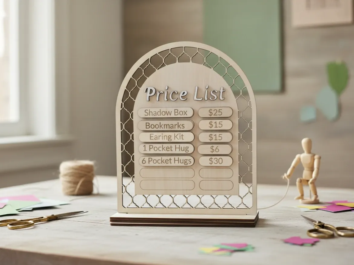 Laser Cut Wooden Price List Display with Decorative Frame | Ready to ...