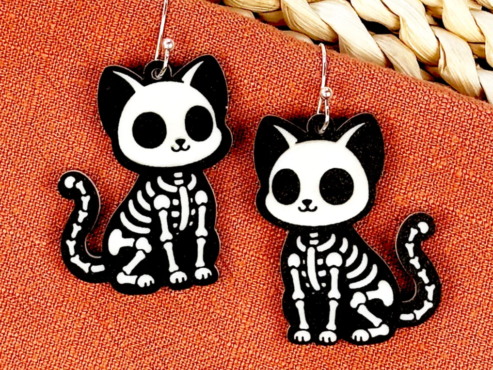 Cat Skeleton Halloween Earrings laser cut cat jewelry idea